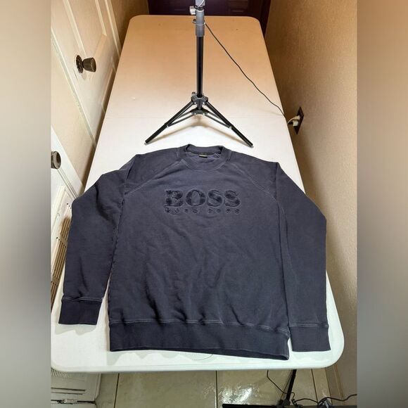 BOSS Men's Soleri Black Monogram Logo Sweatshirt Sz L - Picture 1 of 10